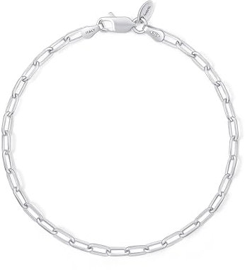 Amberta Damen Herren Echt Büroklammer Armband aus Sterling Silber | Italienisches Armband Charms Silber |Gliederarmband Silber Büroklammer Armband: Silber 3 mm Armband 18 cm