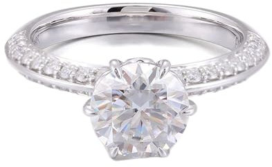 KnBoB Eheringe Hochzeit 18K Weißgold Ring für Damen Klassisch 6 Klauen Weiß Rund 2ct Moissanit Edelstein Größe 53 (16.9)