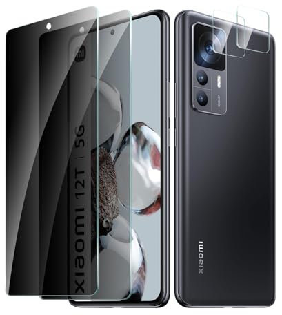 CYYAGE 2 Stück Sichtschutz Schutzfolie für Xiaomi 12T/12T Pro und 2 Stück Kameraschutz, Anti-Spähen Displayschutz HD Blickschutzfolie Privacy Schutzglas Folie, 9H Härte, Kratzfest, Bläschenfrei