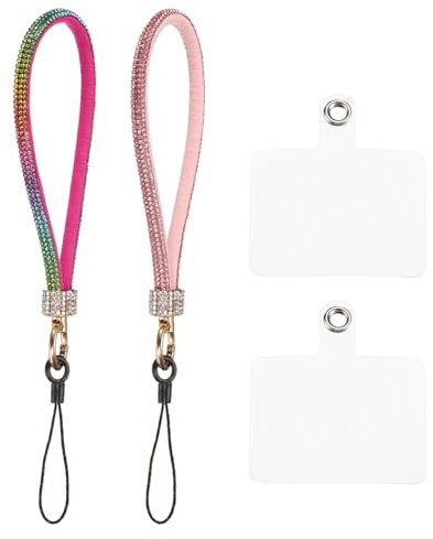 QUARKZMAN 2 Pcs Lanière de Téléphone Universelle, Dragonne Détachable Pailletée avec Patchs de Téléphone, Lanière Bling pour DIY, Porte-Clés, Rose Multicolore