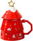 MAGICVOGEL Tasse de Noël en céramique 3D en forme de sapin de Noël - Tasse à café avec mélangeur - Jolie tasse à café - Cadeau pour Noël, anniversaire, Nouvel An (rouge)