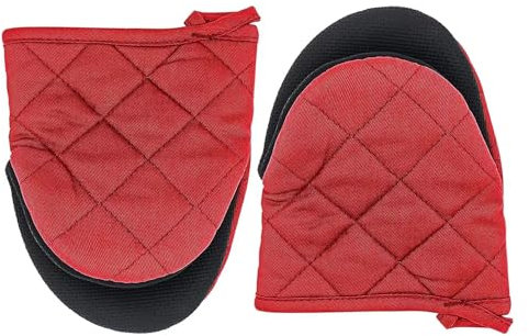 1 Pair Short Oven Mitts, Silicone Kitchen Oven Mitts Mini Heat Resistant for 500 Degrees, with Non-Slip Grip Surfaces and Hanging Loop, Oven Gloves for Baking, Cooking,Grilling Barbecue (Red)