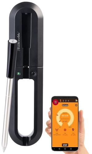 Rosenstein & Söhne Bratthermometer: Kabelloses Braten- und Fleischthermometer für Grill oder Ofen, App (Bratenthermometer kabellos, Grillthermometer kabellos, Grillspiesse)