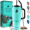 ICYBLAZE 40oz Tumbler with Straw and Lid | 2 Straws & Handle | Travel Mug | Insulated Coffee Cup | Flasks for Hot and Cold Drinks | Iced Coffee Cup | BPA-Free (Turquoise Laguna)