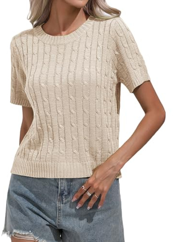 MINTLIMIT Women's Short Sleeve Sweaters Tops Pullover Shirt Summer Lightweight Knit Jumper Blouse 2025, Beige