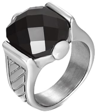 Joliernelle Vintage Edelstahl Silberring für Männer mit schwarzem Zirkoniastein für Männer