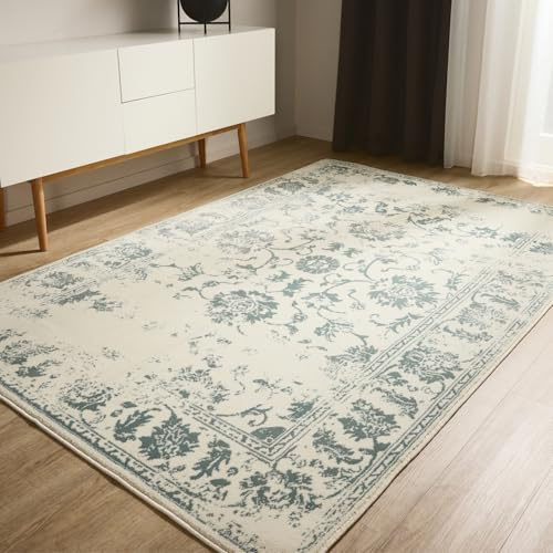 benuta Basic Teppich Suki - Creme/Mint 200x300 cm - Kunstfaser - Rechteckig & im Style: Vintage, Orient Style - Pflegeleicht für Wohnzimmer Schlafzimmer
