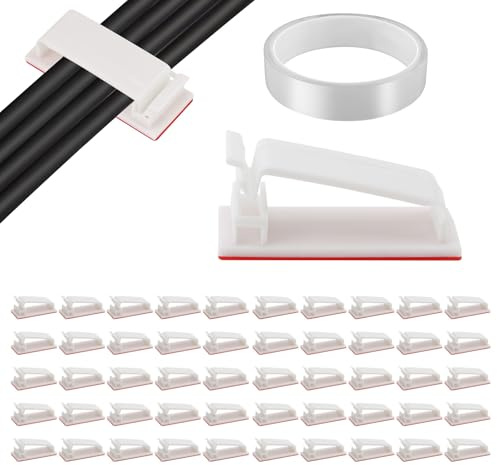 PNXKTXO Selbstklebende Kabel-Clips, 50 Stück, verbesserte weiße Kabelmanagement-Clips, Drahthalter mit spurlosem Klebeband für mühelose Kabelorganisation (weiß)