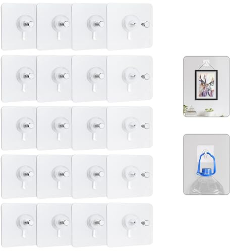 Yeenano Accroche Tableau sans Percer,20 Pièces Adhésif Vis Murales Clous,Suspension Auto Adhésifs,Accroche Cadre pour Accrocher Vis Adhésives Montage Mural Crochets pour Cuisine Salle Bain Chambre
