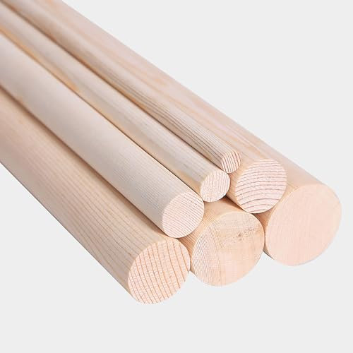 CTRSM Chevilles en Bois, bâtons en Bois Dur, tiges de Chevilles Artisanales, Lot de 4 tiges de Cheville, 20 cm de Long, Rondes en Bois Dur Brut, diamètre 1 à 2,5 cm(1cm)