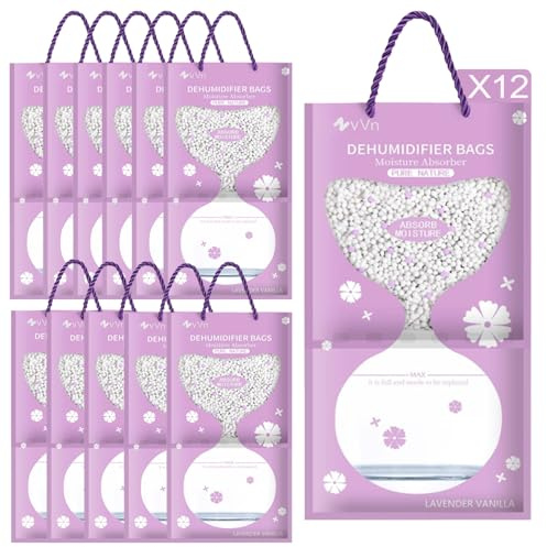Deumidificatore Armadio,12 Pack x 95g Assorbi Umidità Appendere,Anti-Muffa,Per Casa,Umidità In Armadi,Cucine, Seminterrati,Contro Odore Sgradevole(Viola)