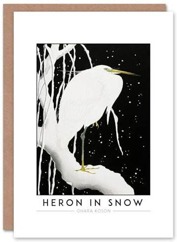 Artery8 Ohara Koson Heron In Snow Greeting Card – Elegant Japanese Bird Art Card
