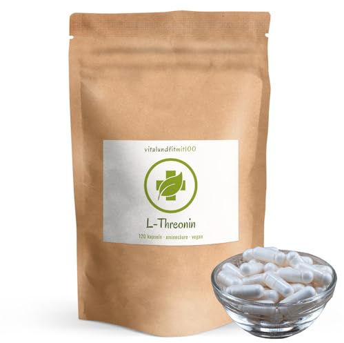 vitalundfitmit100 L-Threonin hochdosiert mit 1350 mg, 120 Kapseln, pflanzliche Fermentation