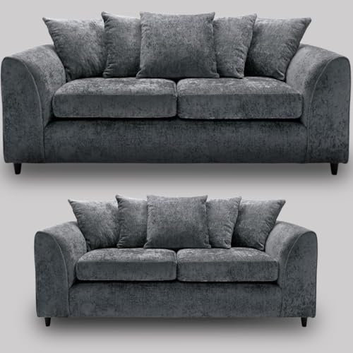 Alaska 3+2 Scattered Back sofa - Comfortable Premium Settee Grey Sofas - 3 Seater Corner Sofas Set - Contemporary Fabric Lounge Suite for Living Room Lounge (Grey, 3+2 Seater)