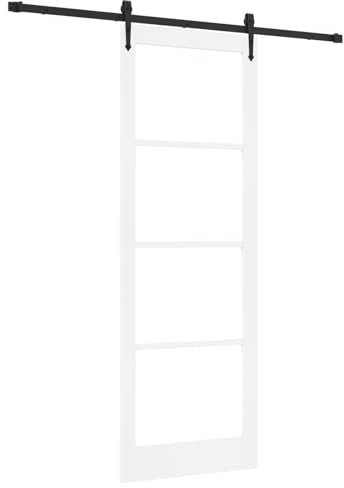 Puerta Corredera vidaXL con Set de Hardware Blanca 83x232 cm Madera Sólida de Pino, Puerta Interior vidaXL con Cristal 'ORKDAL'Blanca 83x232x4 cm