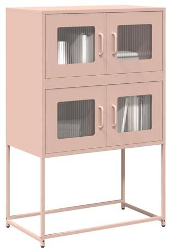 Makastle Buffet Moderne Industriel en Métal, Meuble de Rangement avec 4 Portes, Commode, Buffet Caisson pour Salon et Chambre, Rose 68x39x107 cm Acier