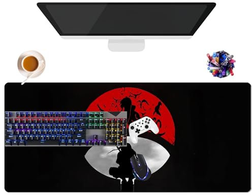 CSYJYMCFX Tapis de Souris Anime Itachi | Tapis de Souris Lavable Géant XL (35.4 × 15.7 × 0.12) | Prise Antidérapante + Bordures Renforcées | Surface Durable pour Jeux, Bureau et Maison