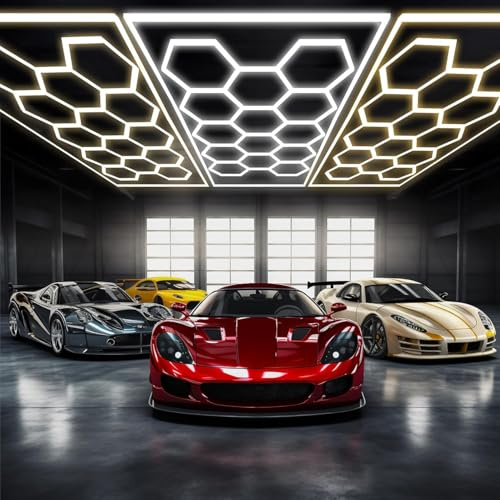 Sechseckige LED-Leuchten, sechseckige Garagenleuchte mit 3 Farbtemperaturen (6500 K/4500 K/3000 K), Aluminium-LED-Beleuchtung für Garagen, Fitnessstudios, Friseursalons, Autowerkstätten und Autohäuser
