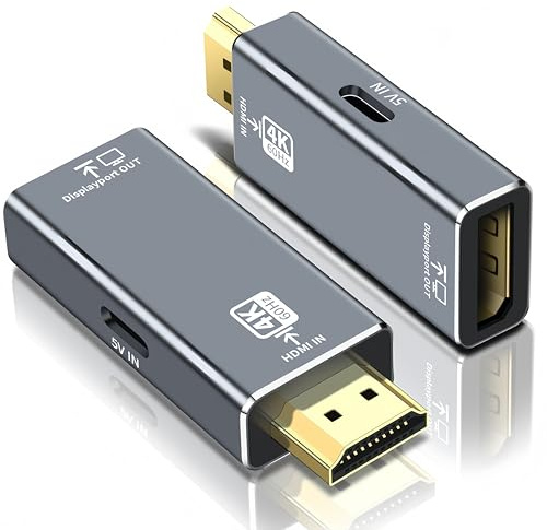 HDMI to DisplayPort Adapter (4K 60Hz) Uni-Directional HDMI Male to DP Female Monitor Converter, Compatible with PC, GPU, Laptop, AMD, NVIDIA, PS5 and More