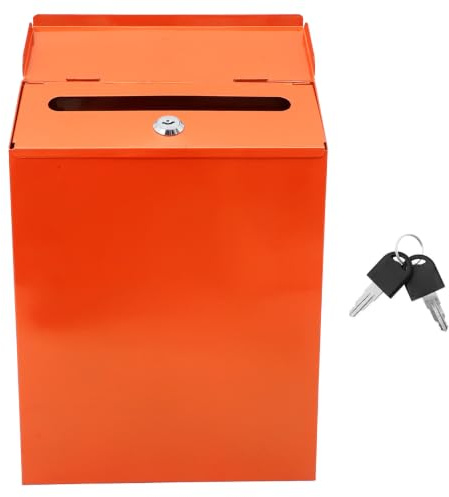 Wandbriefkasten aus Eisen mit Schloss Party für Büro und Veranda | Orange Vintage Retro Optik, Sichere Sammlung für Briefe und Spenden, Einfache Wandmontage