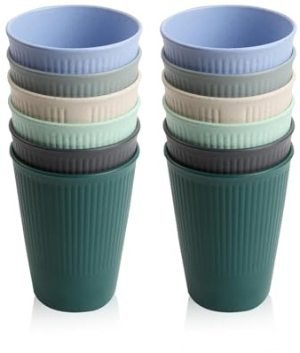 MDPUTY 12 PCS Unbreakable Drinking Cups, 350ml Reusable Tumblers Plastic Drinking Cups Stackable Coffee Mug for Water Juice Milk (6 Colors)