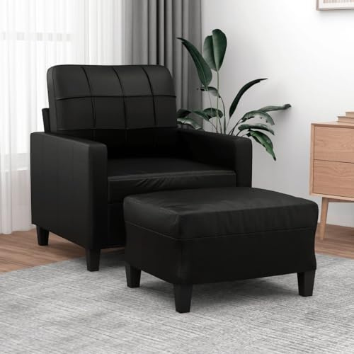 Tonture Sessel mit Hocker Schwarz 60 cm, Kunstleder, Metallgestell, Relaxliege für Erwachsene, Wohnzimmer, Schlafzimmer