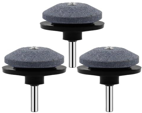 Vilgftyiet 3pcs Corundum Sharpening Stone for Lawn Mower Blades, Compatible with Electric and Hand Drills, Wear-Resistant Grinding Head for Gardening Tools, Black and Blue