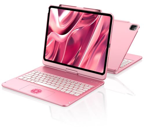 aMZCaSE for iPad Pro 13 inch Keyboard Case (M5/M4, 2025/2024) Case with Keyboard Case,Touch for iPad 13 Pro Case -360°Rotatable&Pencil Holder,UK Layout (Rose Gold, 13 inch)