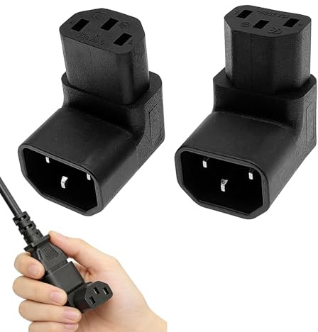 90 Degree Right Angle Kettle, 2 Pcs Black C13 to C14 Connector, 250V 10A Right Angle Kettle Lead, Suitable for PDU, Computer, and HDTV (One Top, One Bottom)