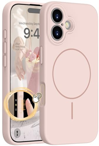 HGH Magnetisch für iPhone 16 Hülle Kompatibel mit Magsafe, integrierter Silikon-Kamerasteuerungsschutz, verdickter stoßfester Fallschutz Anti-Fingerabdruck Hülle für iPhone 16 Case,Rosa