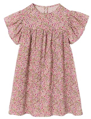 Vertbaudet Kurzärmeliges Kleid mit Volantärmeln Mädchen rosa geblümt 134