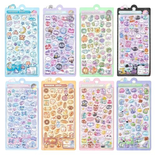 8 Blatt 3D Puffy Sticker Set Niedliche Cartoon Aufkleber Wiederverwendbare Mini Aufkleber für Scrapbooking Handyhüllen Tagebuch Kinder Belohnung Kawaii Tiere Sticker Dekoration (C)