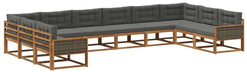 vidaXL Outdoor-Sofagarnitur mit Kissen 10 pcs Natur und Anthrazit, Moderner Garten-Sofa, strapazierfähige Lounge, Elegantes Patio-Sofa, Sitzplatz im Garten, Möbel für Poolbereich