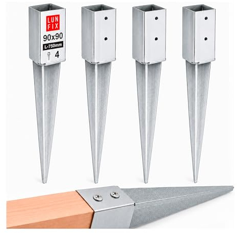 LUN FIX Einschlag-Bodenhülse 90x90mm 1,8 mm 750 mm 4 Stk Feuerverzinkt | SET Aus Für Holzpfosten 4-Kant, Materialstärke, Zäune & Gartenprojekte, Gesamtlänge