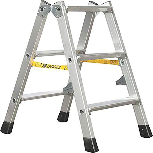 ZARGES | Stufen-Stehleiter aus Alu | beidseitig begehbar | Stahlscharniere robust | 2 x 3 Stufen