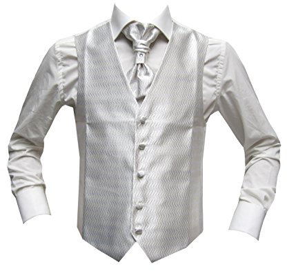 MMUGA Hochzeitwesten Set mit Plastron Wellenmuster Creme 70