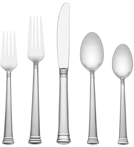 Lenox Silverware Set, Eternal 20-Piece Flatware Set, Service For 4, 18/10 Stainless Steel Silverware, Knives Spoons And Forks Set, Dishwasher Safe, Home And Kitchen Utensils (Silver, 20 Piece)
