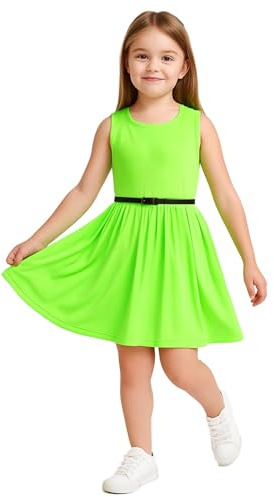 A2Z 4 Kids Girls Plain Skater Dress Party Fashion Summer Dresses Round Neck Sleeveless Flared Lightweight Dress with Free Belt Age 5-13 Years