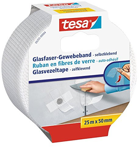 3er Vorteilspack tesa Reparaturband für Risse in Wänden, Glasfaser-Gewebe, selbstklebend, 25m x 50mm (3)