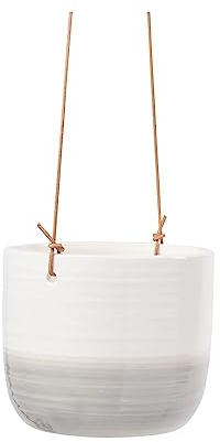 Burgon & Ball Glazed Hanging House Plant Pot in Ripple Design Beige & White