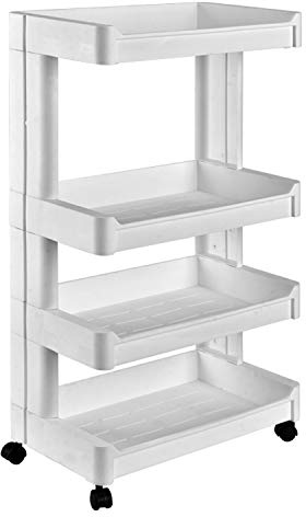 Multi Purpose 4-Tier Kitchen, Bathroom & Household Layered Storage Rack with Wheels - Matt White - 81.5cm (H) x 45.5cm (W) x 26cm (D) - Quick & Easy Assembly Instructions Provided