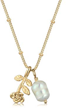 Elli Halskette Damen Vintage Kugelkette mit Rose Barockperle in 925 Sterling Silber vergoldet