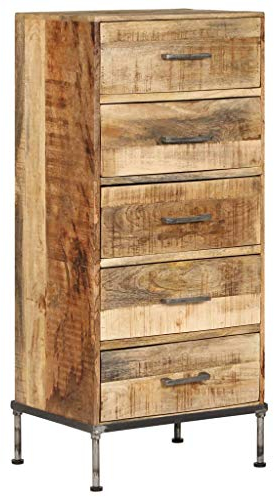 Festnight Holz Kommode Vintage Sideboard mit 5 Schubladen, Schubladenschrank aus Mango-Massivholz für Küche Schlafzimmer Esszimmer Wohnzimmer - 45 x 35 x 106 cm