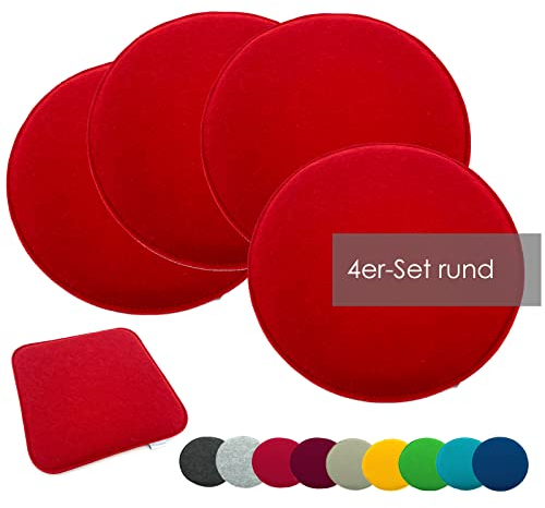 heimtexland ® 4er Pack Sitzkissen Filz Stuhlkissen Bodenkissen Polster Stuhlauflage Indoor Outdoor Kissen rund Typ631 Filzkissen rot 35x35 cm 4 Stück