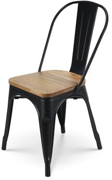 Kosmi - Schwarzer Stuhl aus Metall und hellem Holz, industrieller Stil, aus mattem Metall, Sitzfläche aus hellem Holz