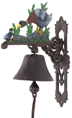 Moritz Gußeisen Wandglocke Ente Küken Familien Glocke Türglocke 37 cm Höhe Hausglocke antik Stil braun Klingel Verziert