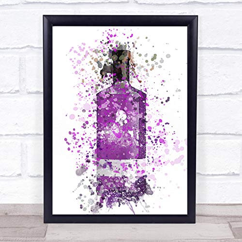Watercolour Splatter Violet Gin Bottle Wall Art Print
