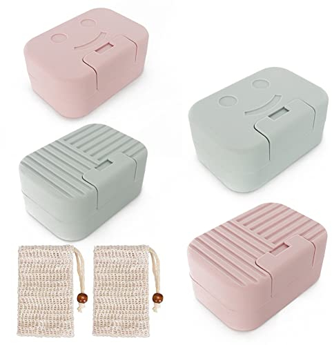 REYOK Porta Sapone,4 PCS Travel Soap Box + 2 PCS Sacchetti per Sapone in sisal,Sapone del Contenitore Saponetta Portatile per Viaggi di Trekking Famiglia Palestra,Scuola,Bagno