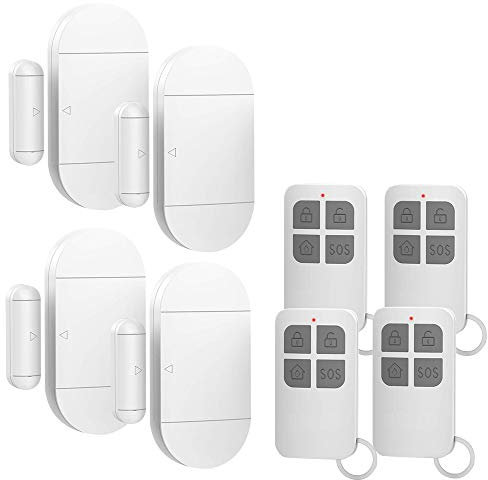 Shackcom 4pcs Alarme de Porte et Fenêtre Capteur sans Fil Magnétique avec 4 Télécommandes pour Système de Sécurité Maison Sécurité Enfants-Antivol Contre Cambriolage Détecteurs 130dB Sirène avec Piles
