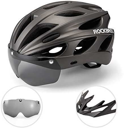 ROCKBROS Fahrradhelm Rennrad Helm Radhelm mit Abnehmbaren Visier Cityhelm Leichter Stadthelm für Damen und Herren MTB 58-61CM Titan
